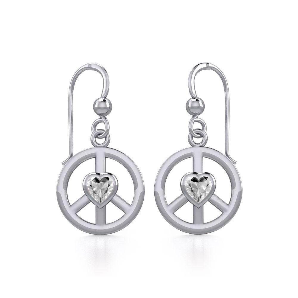 Peace Silver Earrings with Heart Gemstone TER1836