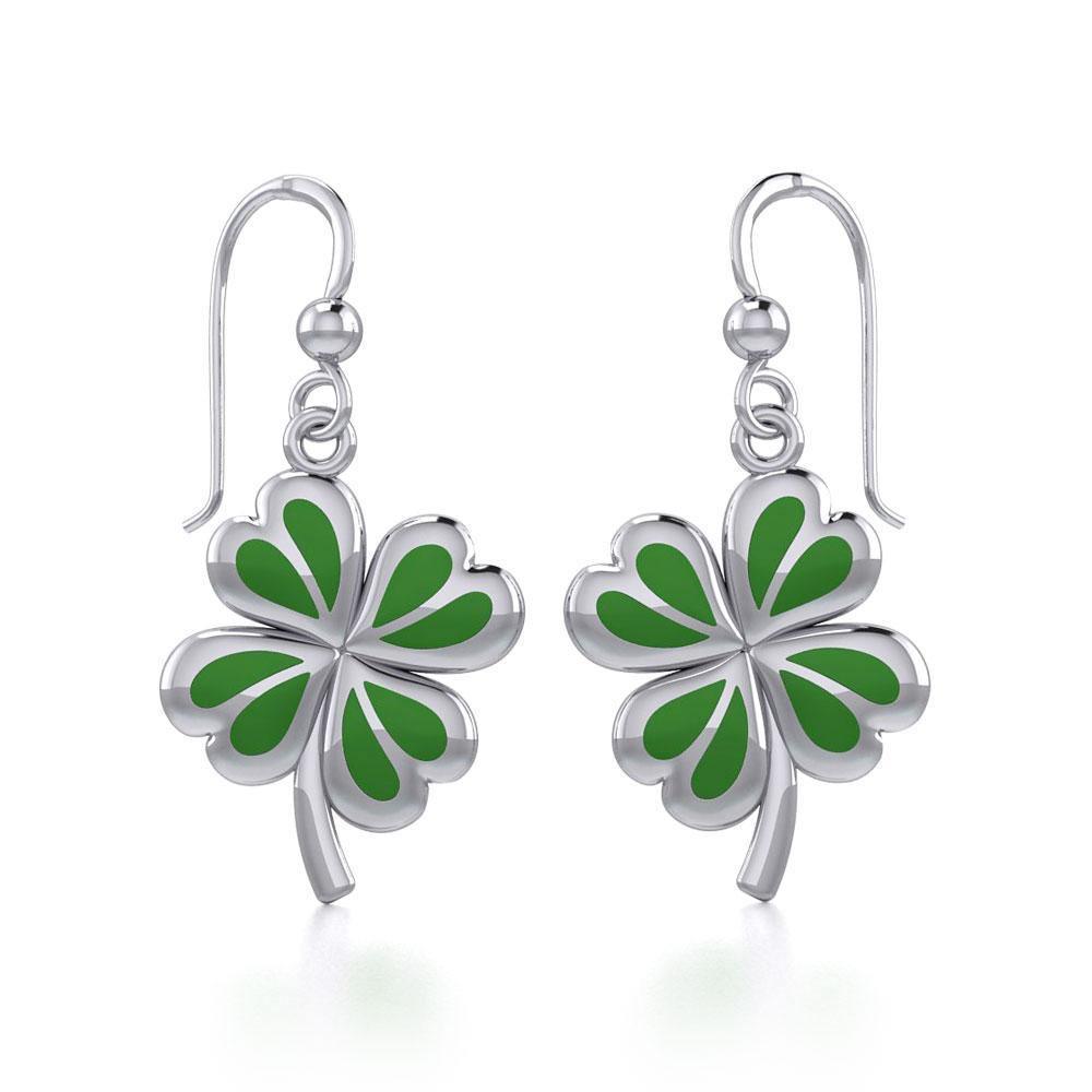 Lucky Four Leaf Clover Silver Earrings with Greend enamel TER1843