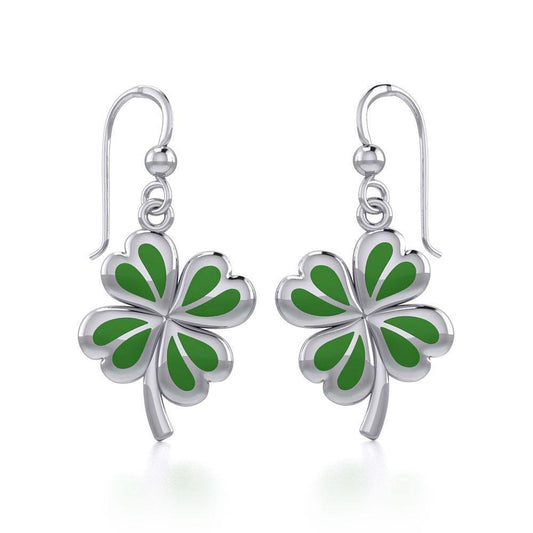 Lucky Four Leaf Clover Silver Earrings with Greend enamel TER1843