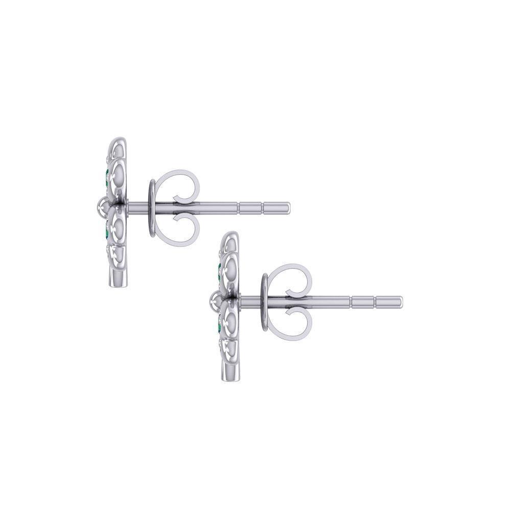 Lucky Four Leaf Clover Silver Post Earrings with Gemstone TER1844