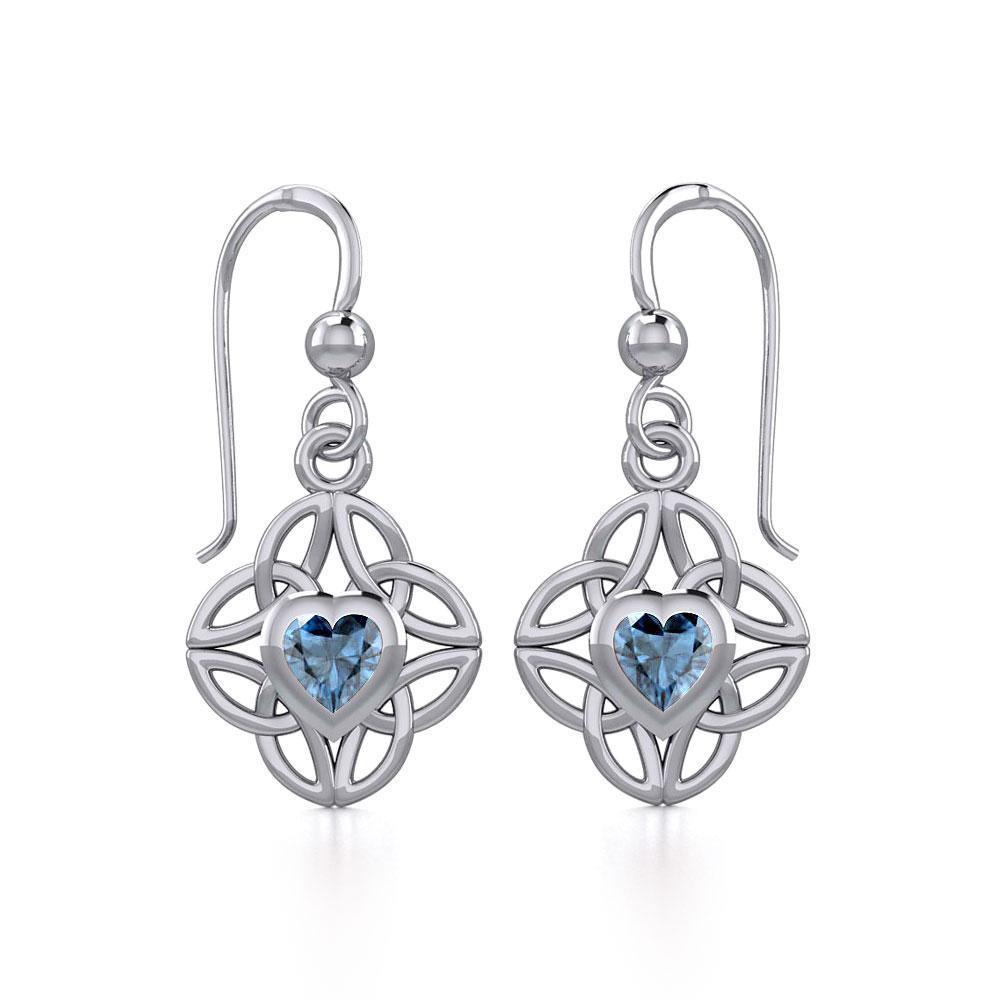 Celtic Knotwork Silver Earrings with Heart Gemstone TER1845