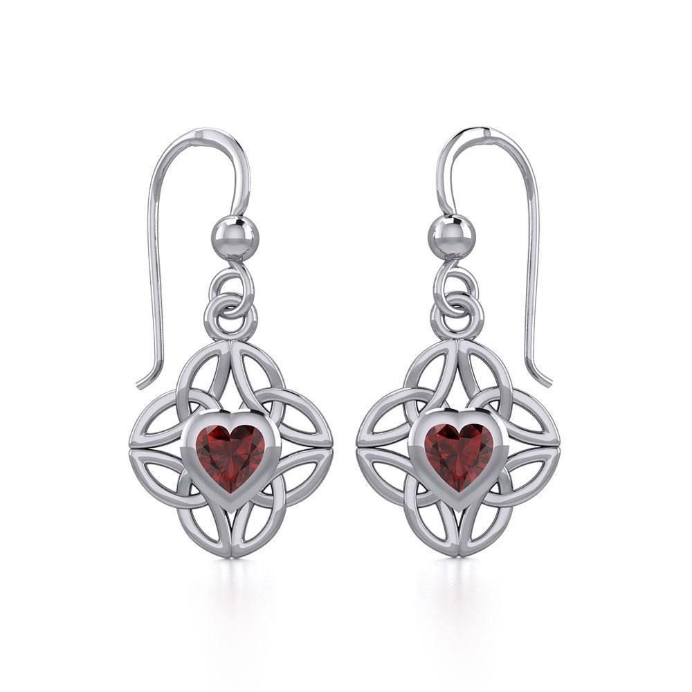 Celtic Knotwork Silver Earrings with Heart Gemstone TER1845