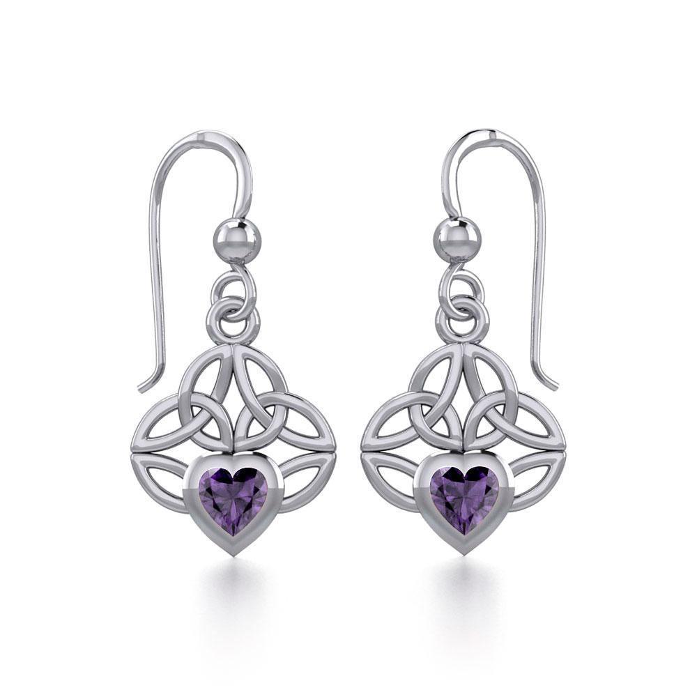 Celtic Knotwork Silver Earrings with Heart Gemstone TER1846