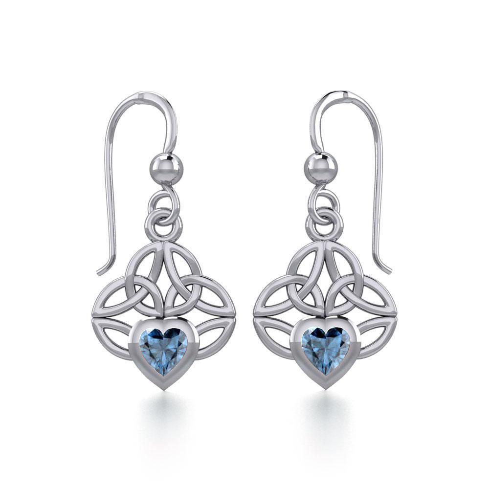 Celtic Knotwork Silver Earrings with Heart Gemstone TER1846