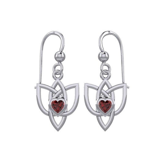 Celtic Knotwork Silver Earrings with Heart Gemstone TER1847