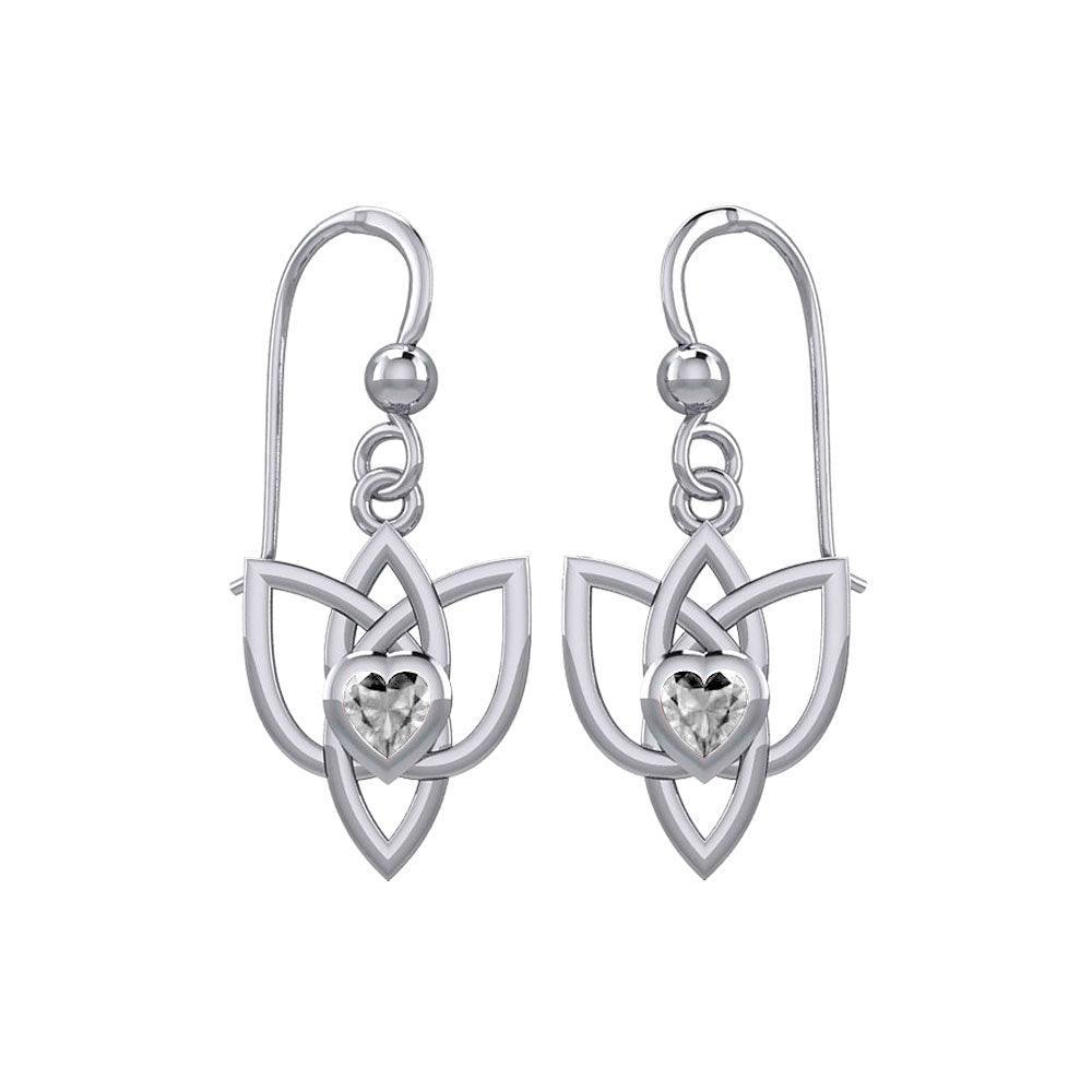 Celtic Knotwork Silver Earrings with Heart Gemstone TER1847