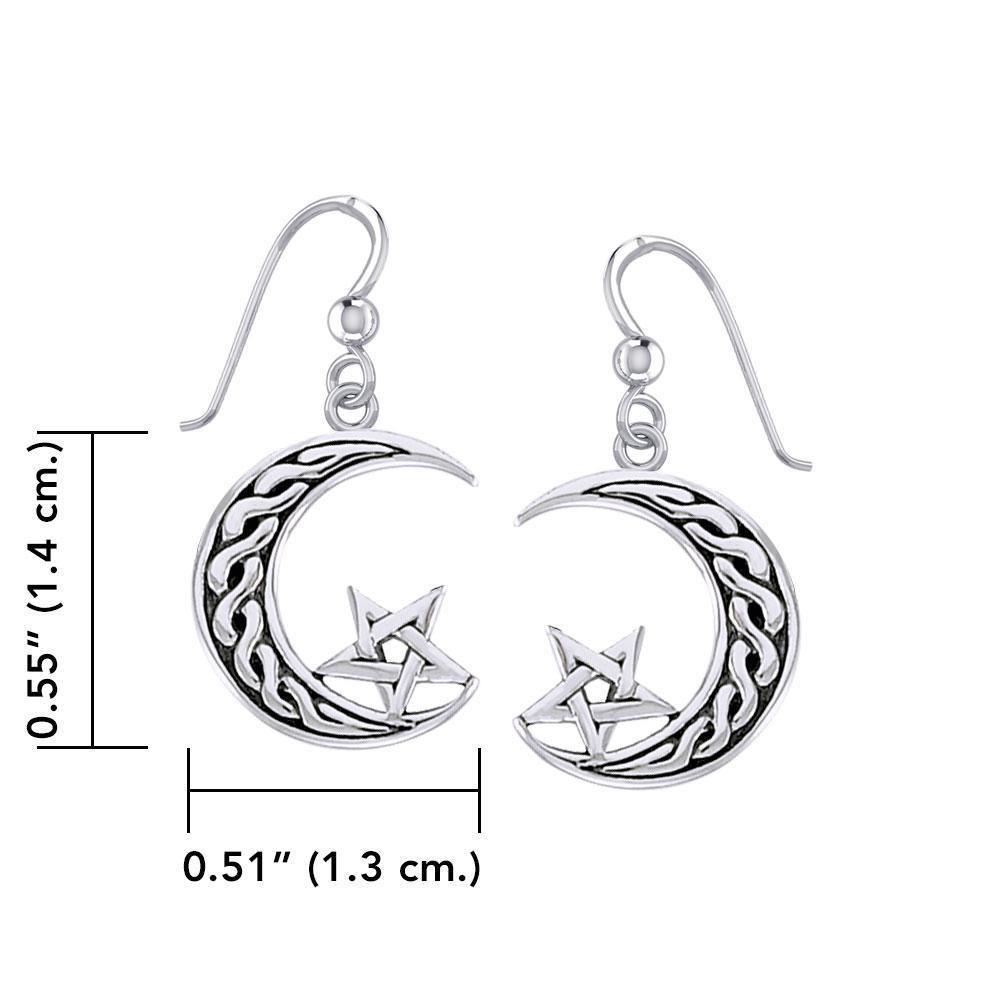 The Star on Celtic Crescent Moon Silver Earrings TER1852