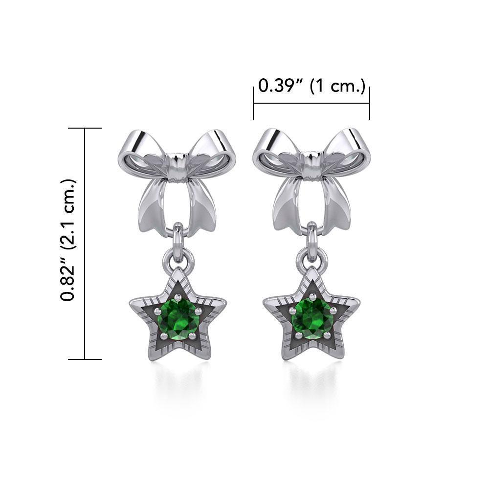 Ribbon with Dangling Gemstone Star Silver Post Earrings TER1854