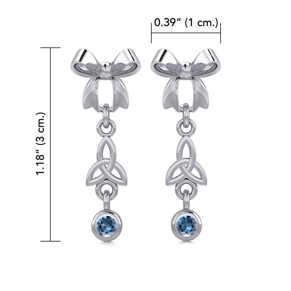 Ribbon with Dangling Gemstone Trinity Knot Silver Post Earrings TER1856