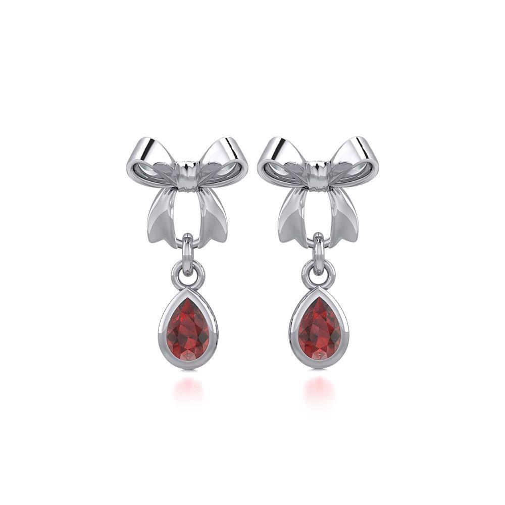 Ribbon with Dangling Teardrop Gemstone Silver Post Earrings TER1859