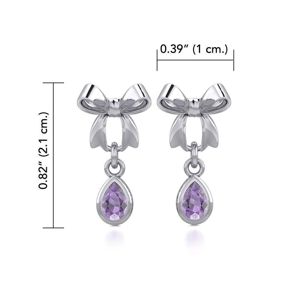 Ribbon with Dangling Teardrop Gemstone Silver Post Earrings TER1859