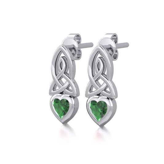 Celtic Heart Silver Post Earrings with Gemstone TER1871