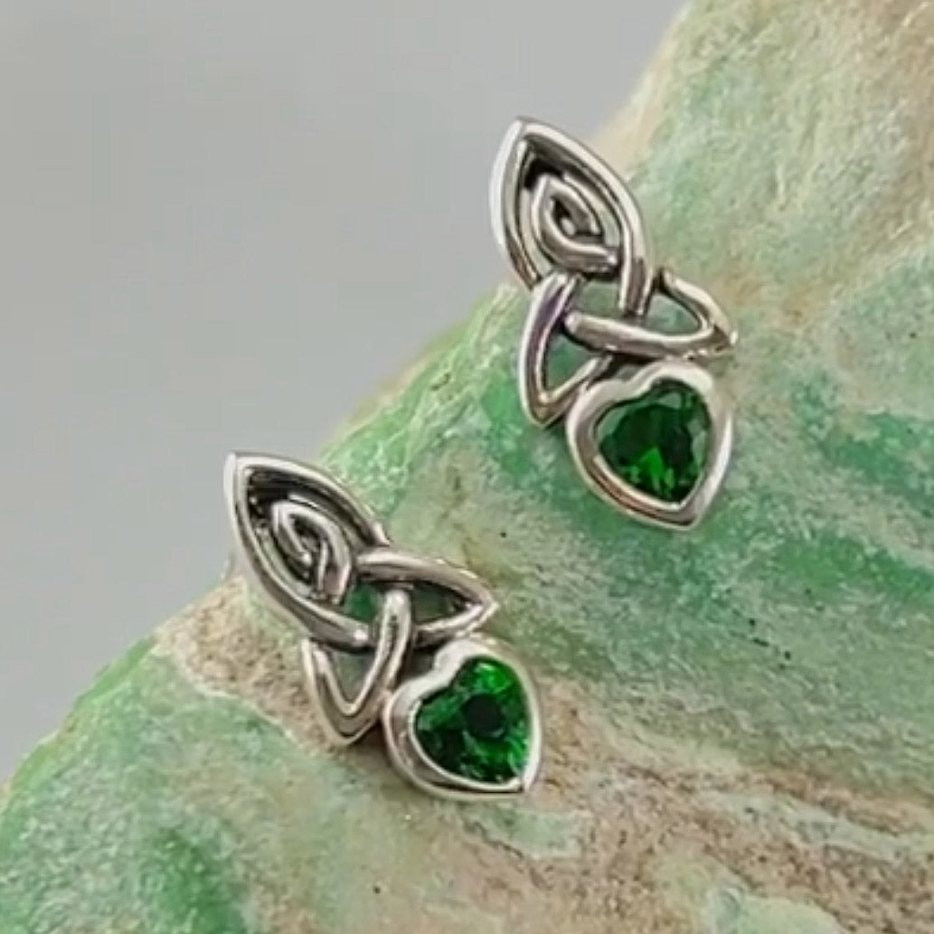 Celtic Heart Silver Post Earrings with Gemstone TER1871