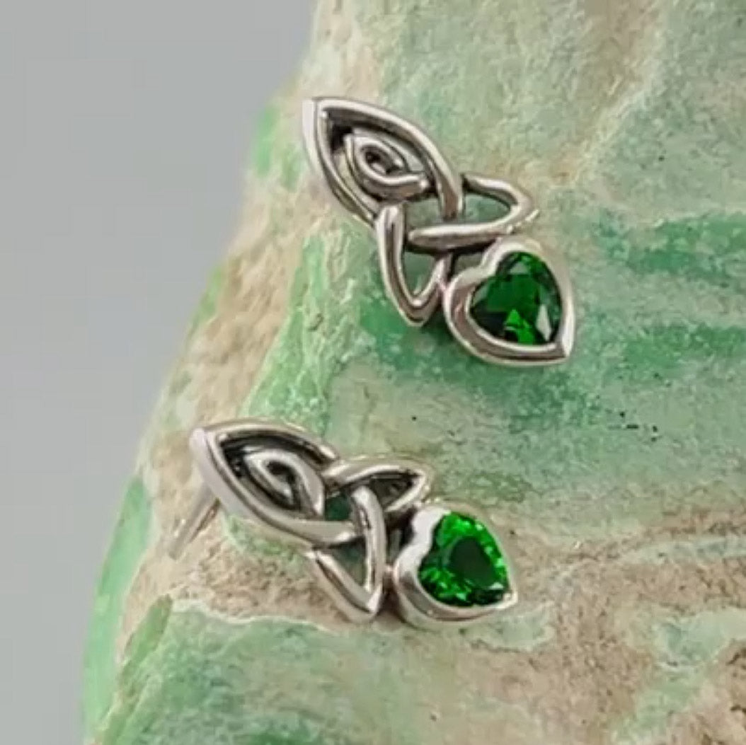 Celtic Heart Silver Post Earrings with Gemstone TER1871