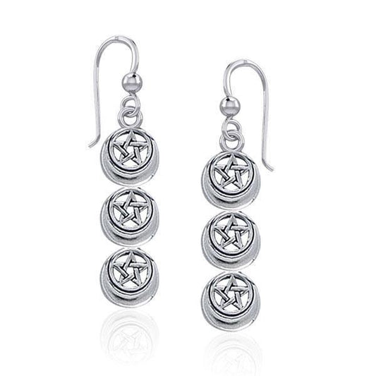 Triple Pentacle Silver Earrings TER1873