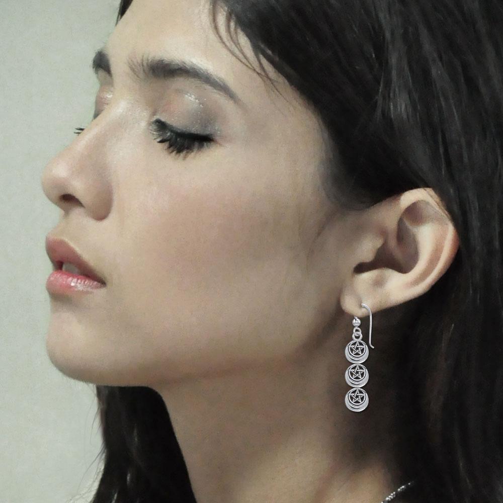 Triple Pentacle Silver Earrings TER1873