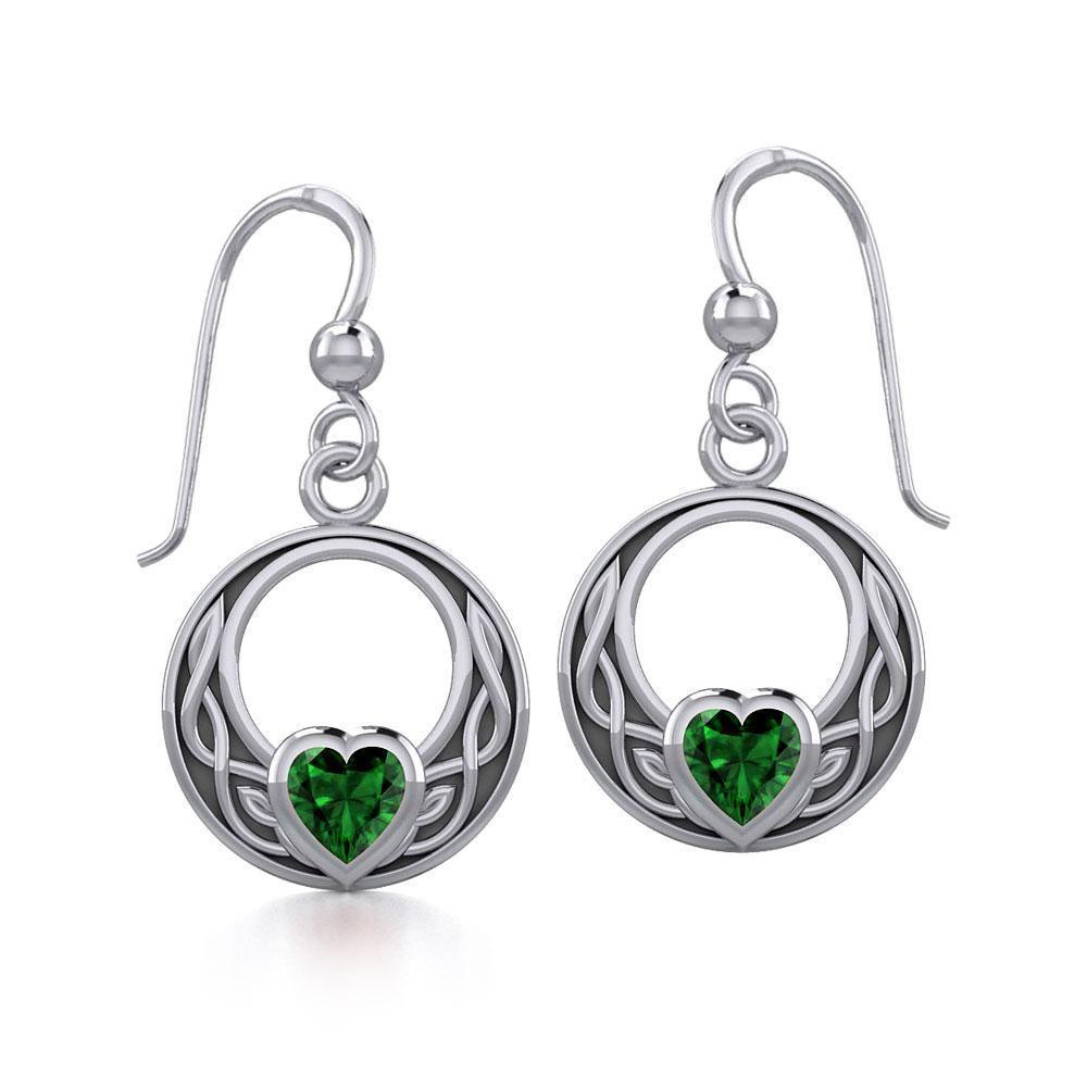 Celtic Knot Silver Earrings with Heart Gemstone TER1876
