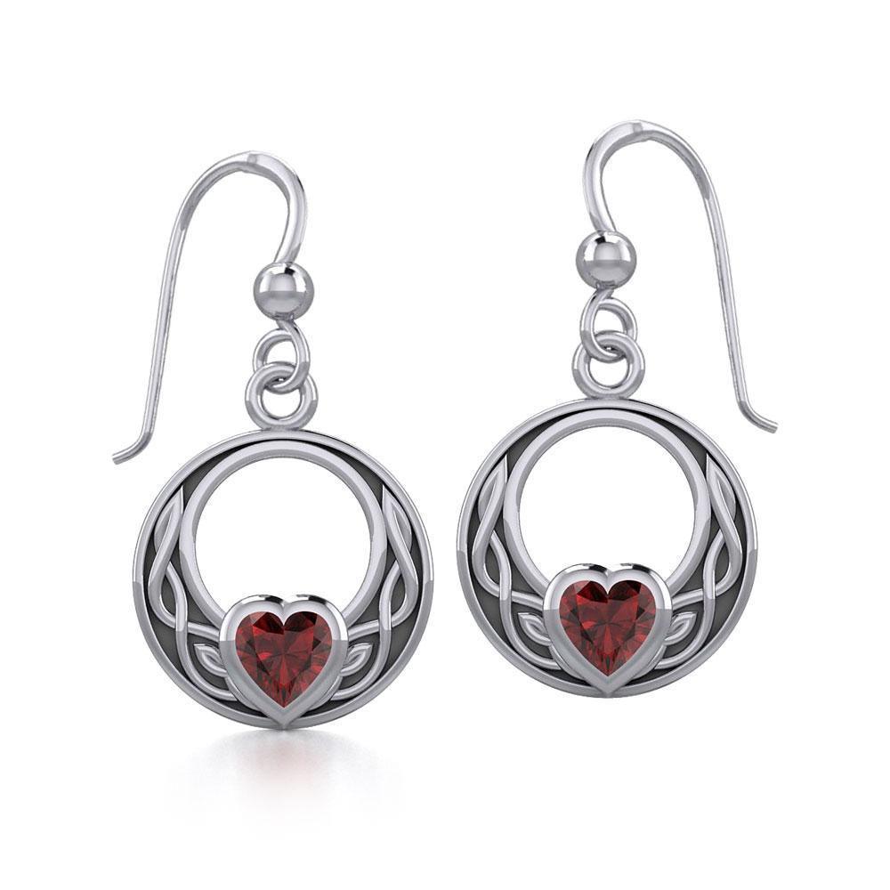 Celtic Knot Silver Earrings with Heart Gemstone TER1876