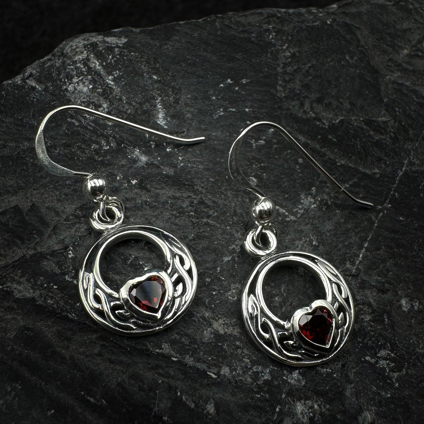 Celtic Knot Sterling Silver Earrings with Heart Gemstone TER1876