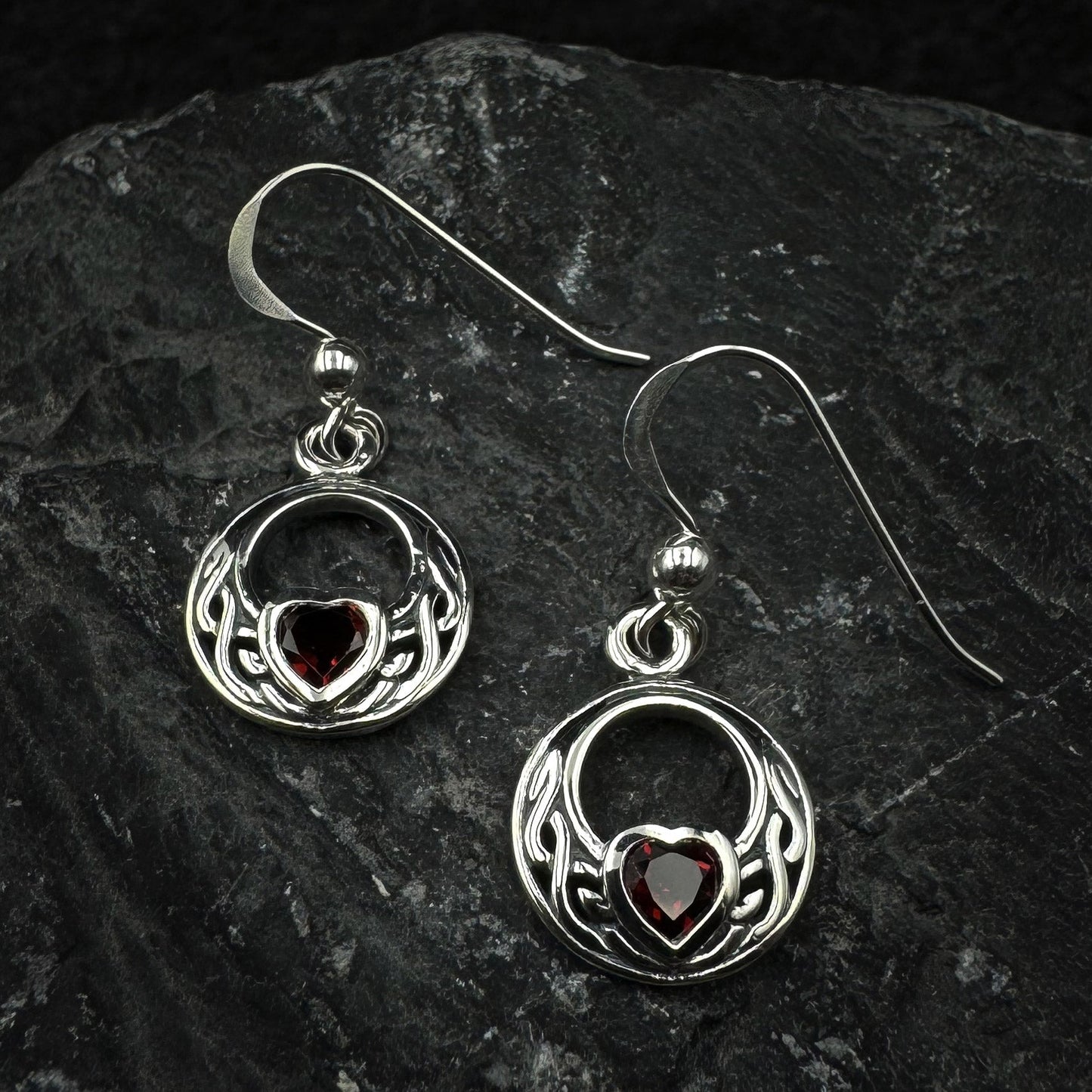 Celtic Knot Sterling Silver Earrings with Heart Gemstone TER1876