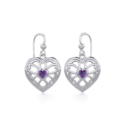 Flower in Heart Silver Earrings with Gemstone TER1880