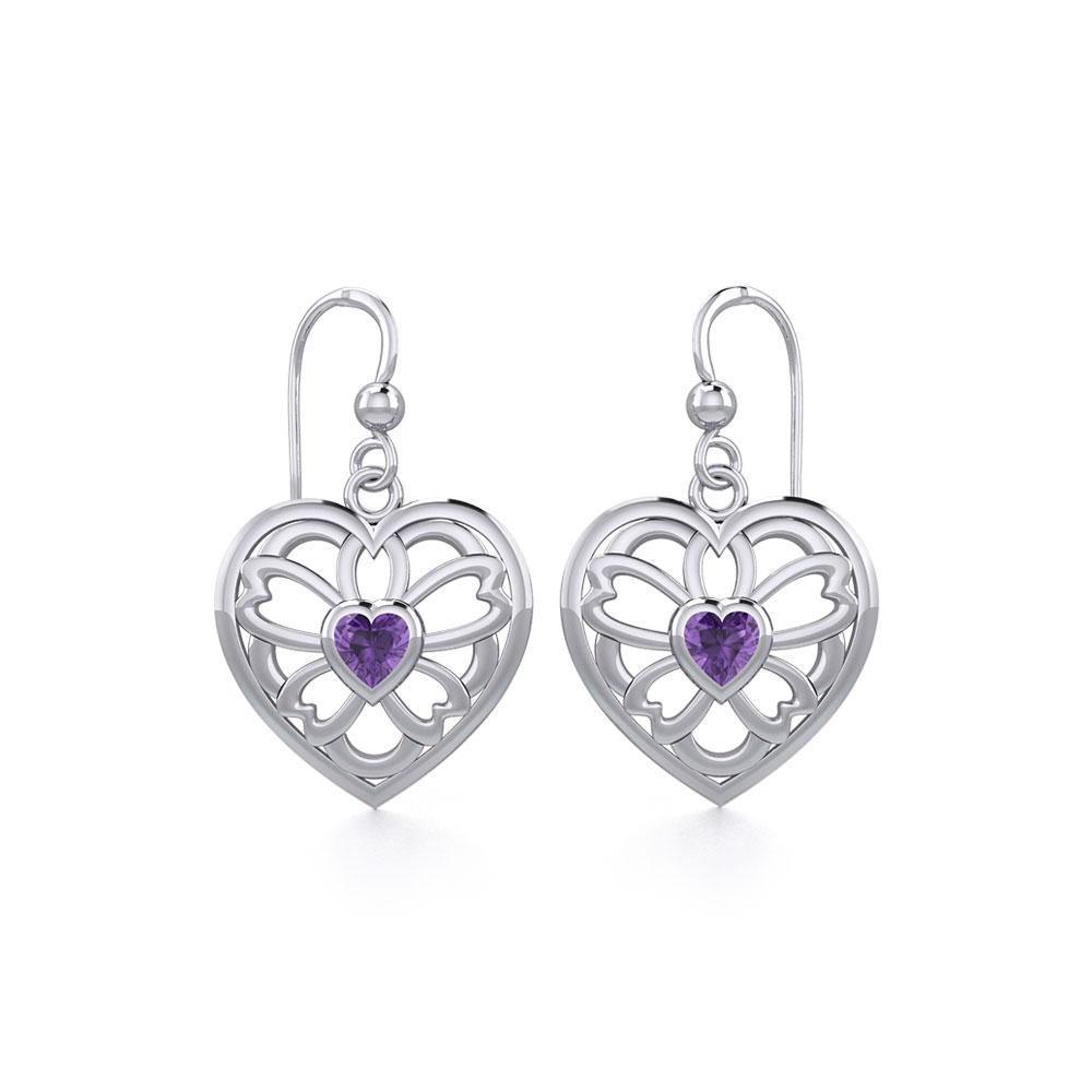 Flower in Heart Silver Earrings with Gemstone TER1880