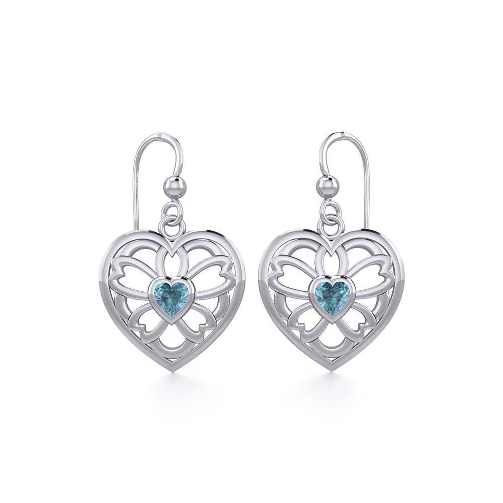Flower in Heart Silver Earrings with Gemstone TER1880