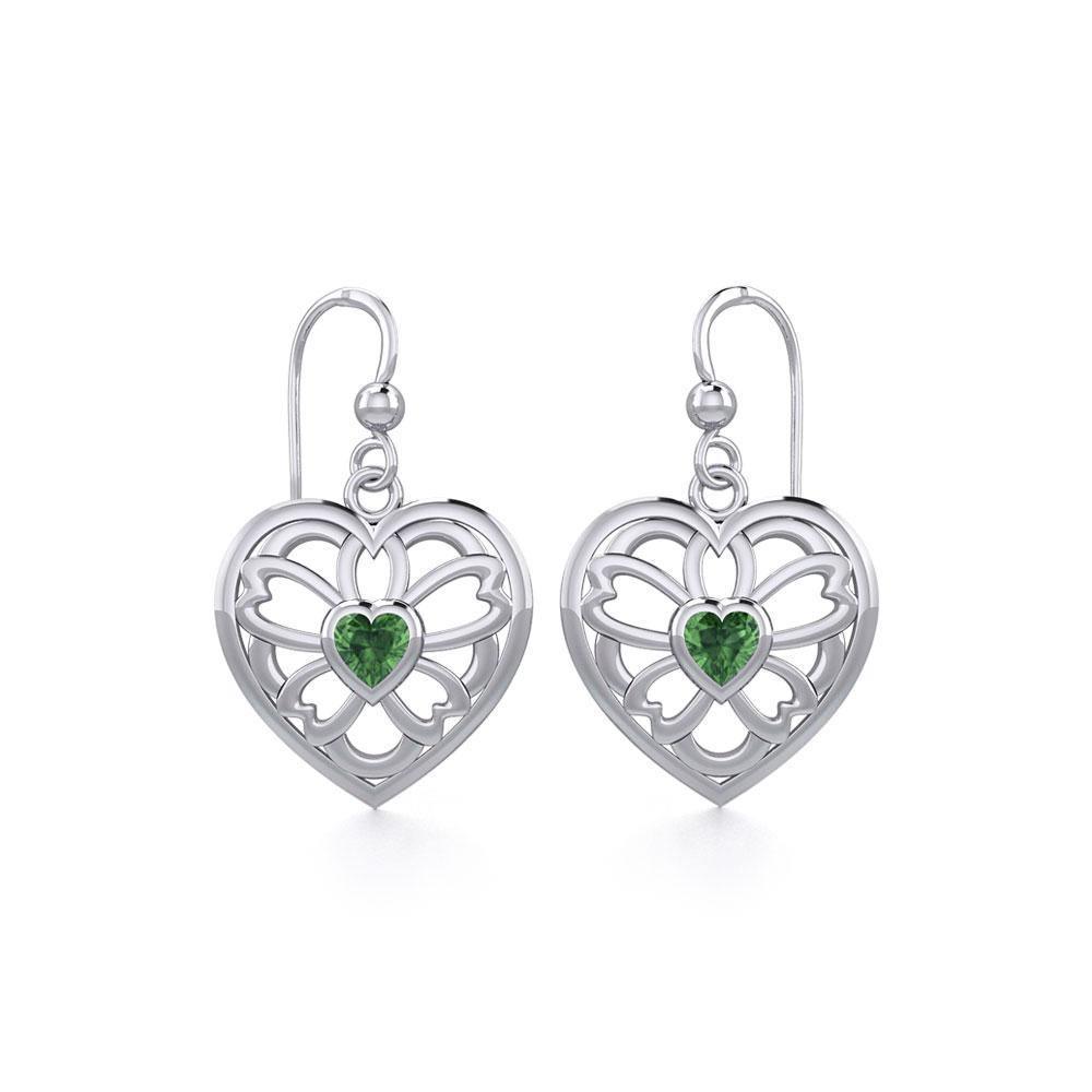 Flower in Heart Silver Earrings with Gemstone TER1880