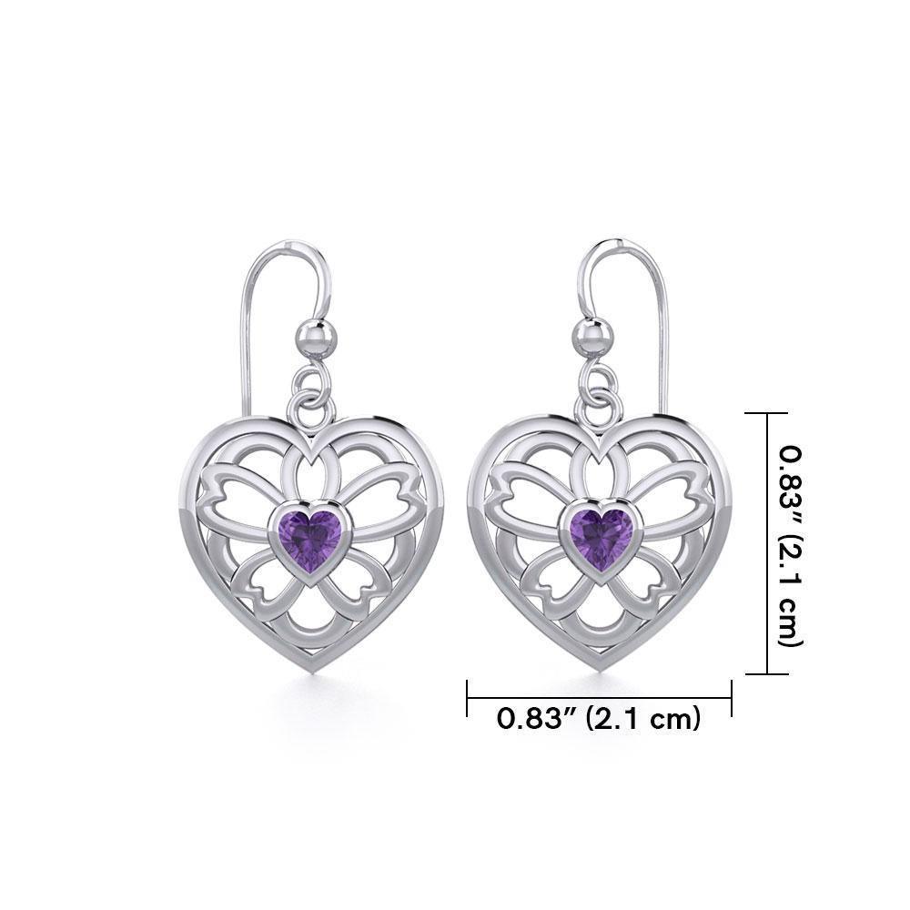 Flower in Heart Silver Earrings with Gemstone TER1880