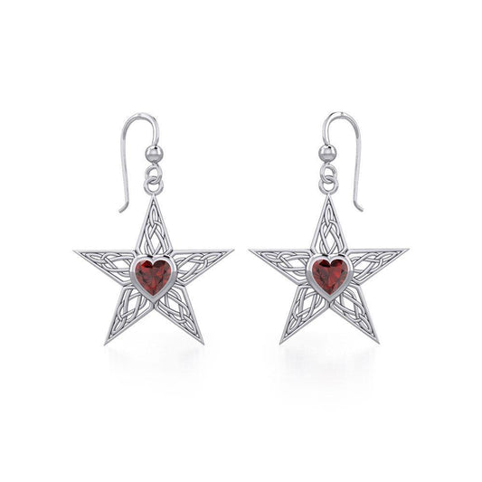 Celtic Star Silver Earrings with Heart Gemstone TER1881