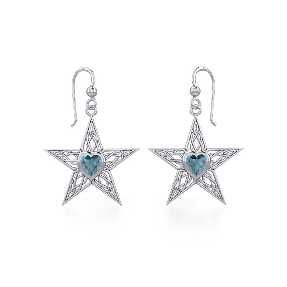Celtic Star Silver Earrings with Heart Gemstone TER1881