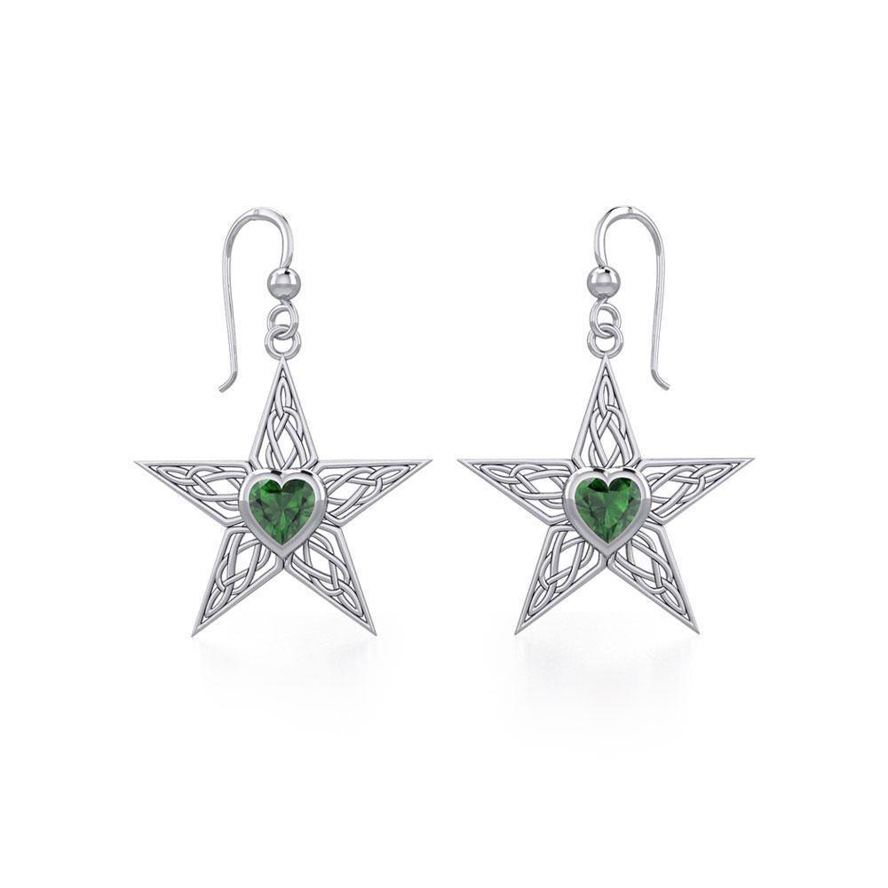 Celtic Star Silver Earrings with Heart Gemstone TER1881