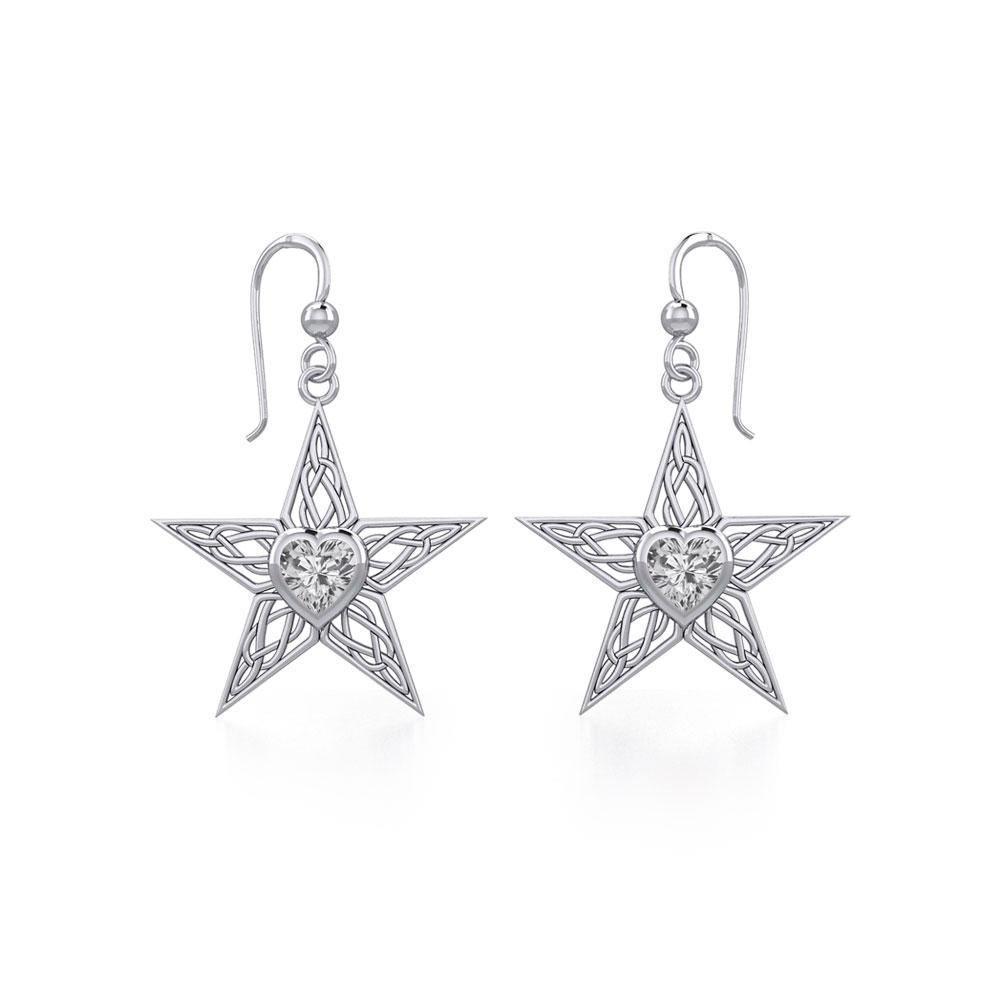 Celtic Star Silver Earrings with Heart Gemstone TER1881