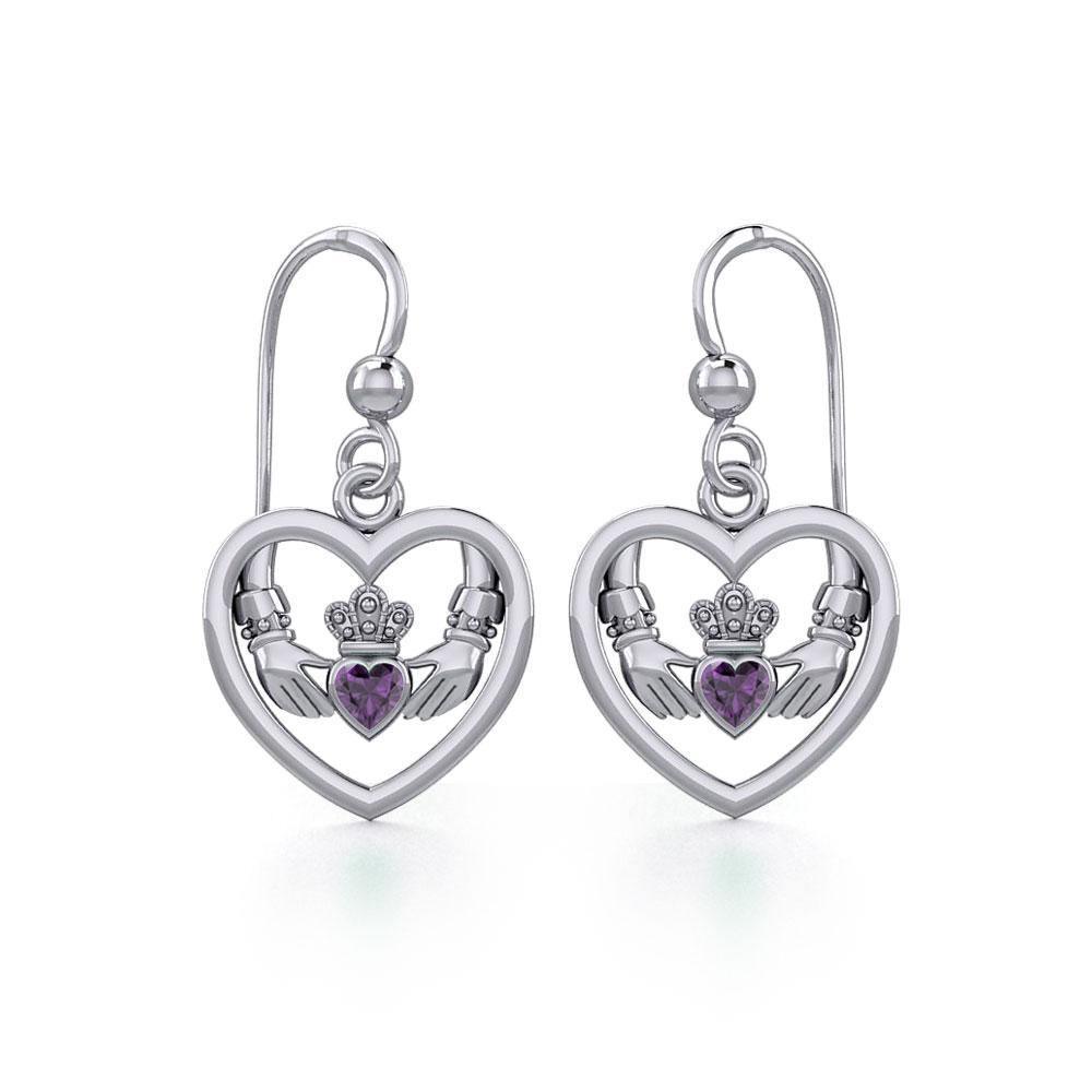 Claddagh in Heart Silver Earrings with Gemstone TER1883