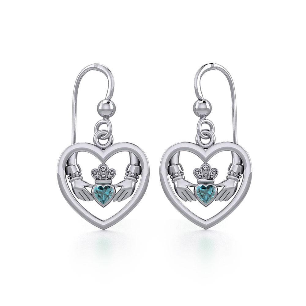 Claddagh in Heart Silver Earrings with Gemstone TER1883