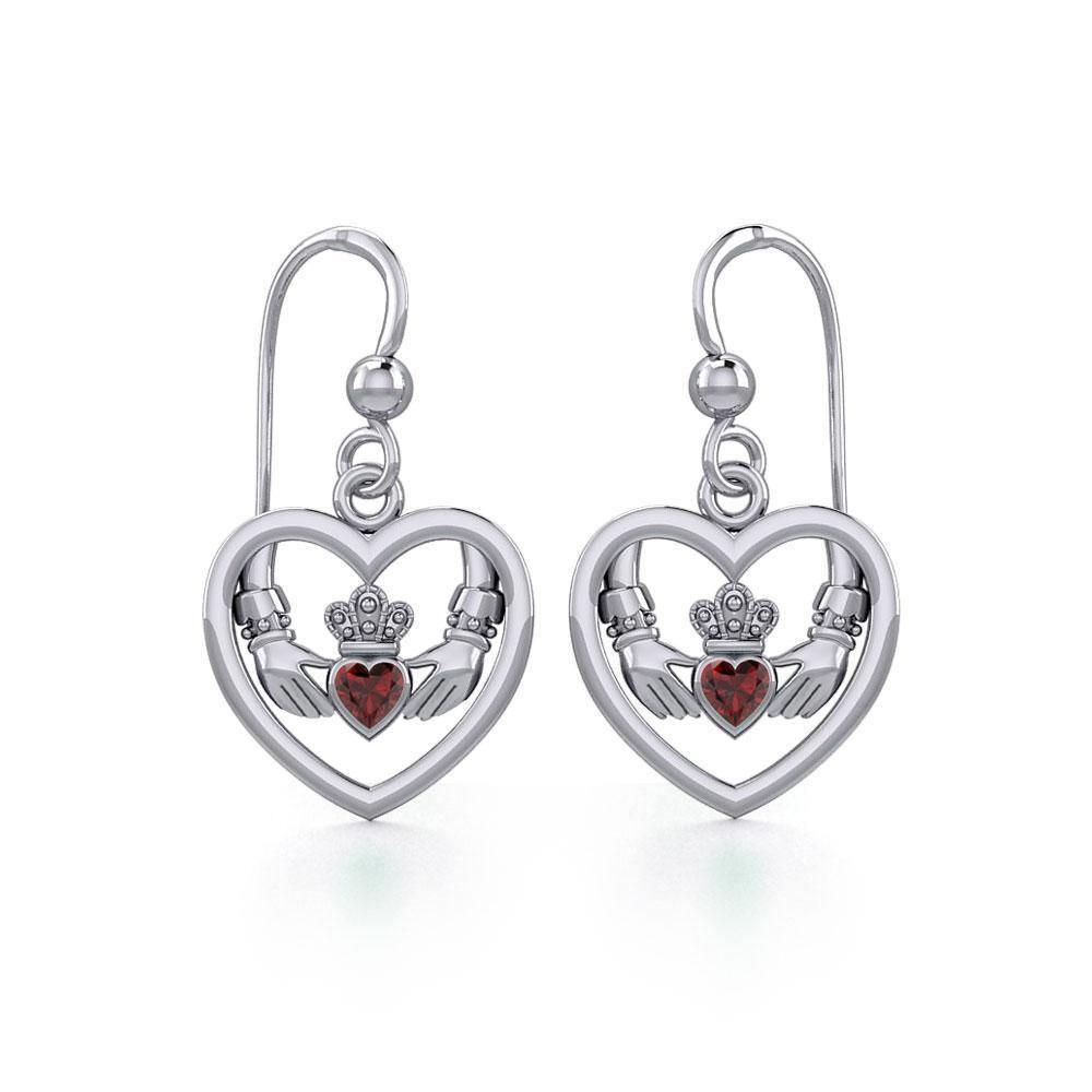 Claddagh in Heart Silver Earrings with Gemstone TER1883