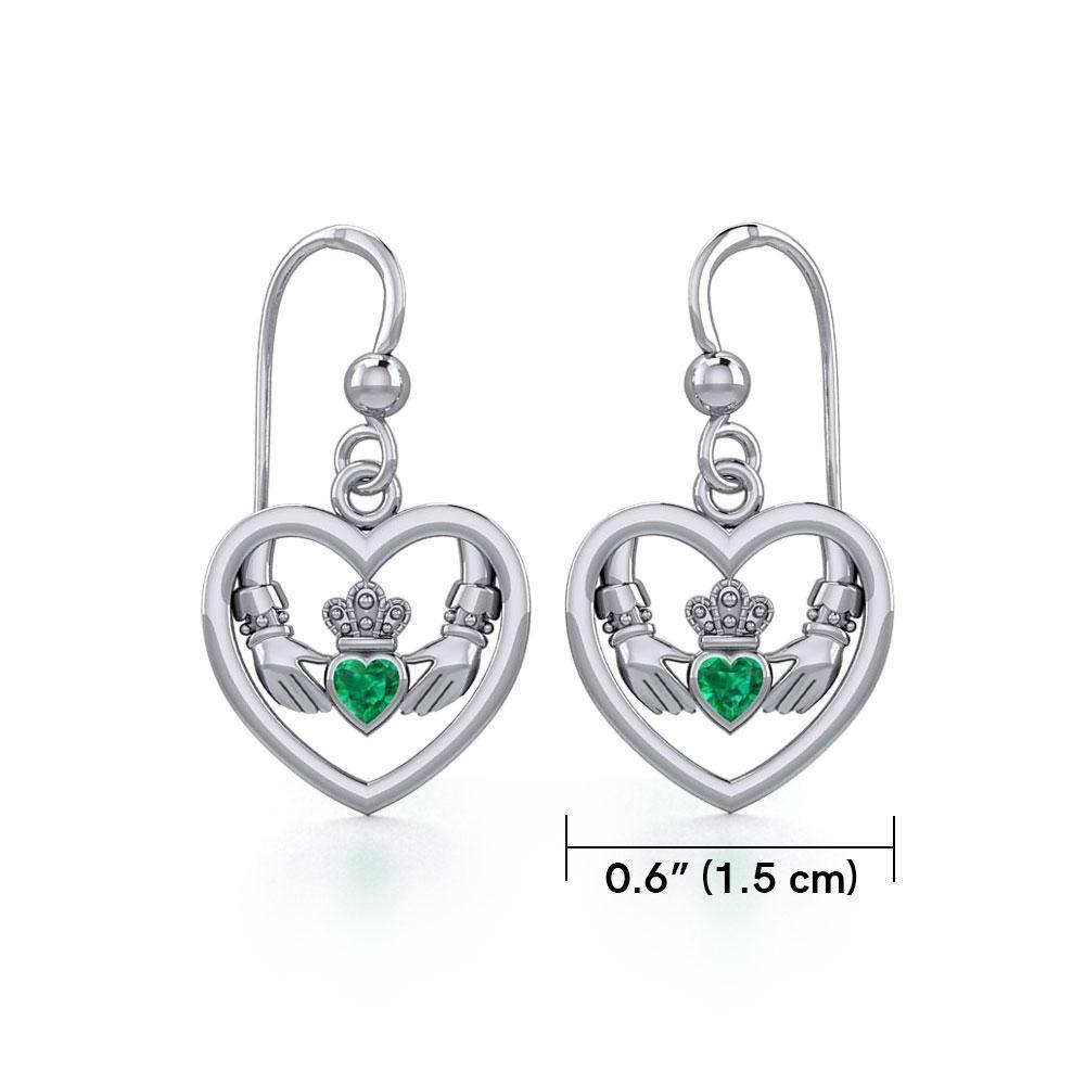 Claddagh in Heart Silver Earrings with Gemstone TER1883
