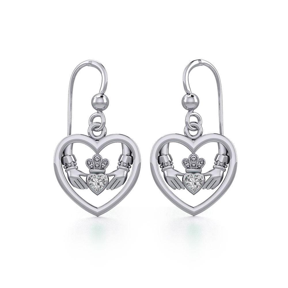 Claddagh in Heart Silver Earrings with Gemstone TER1883