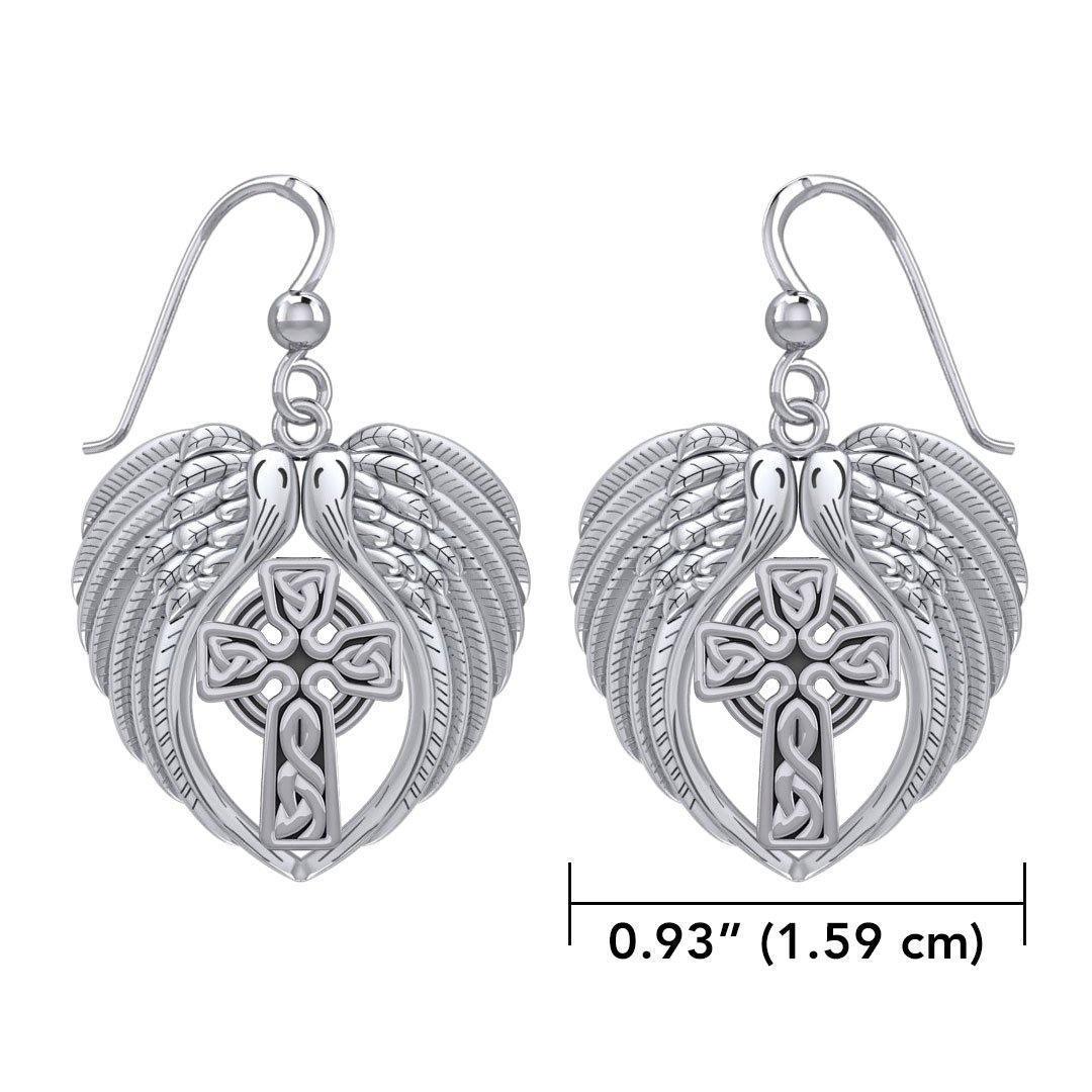 Feel the Tranquil in Angels Wings Sterling Silver Earrings with Celtic Cross TER1893