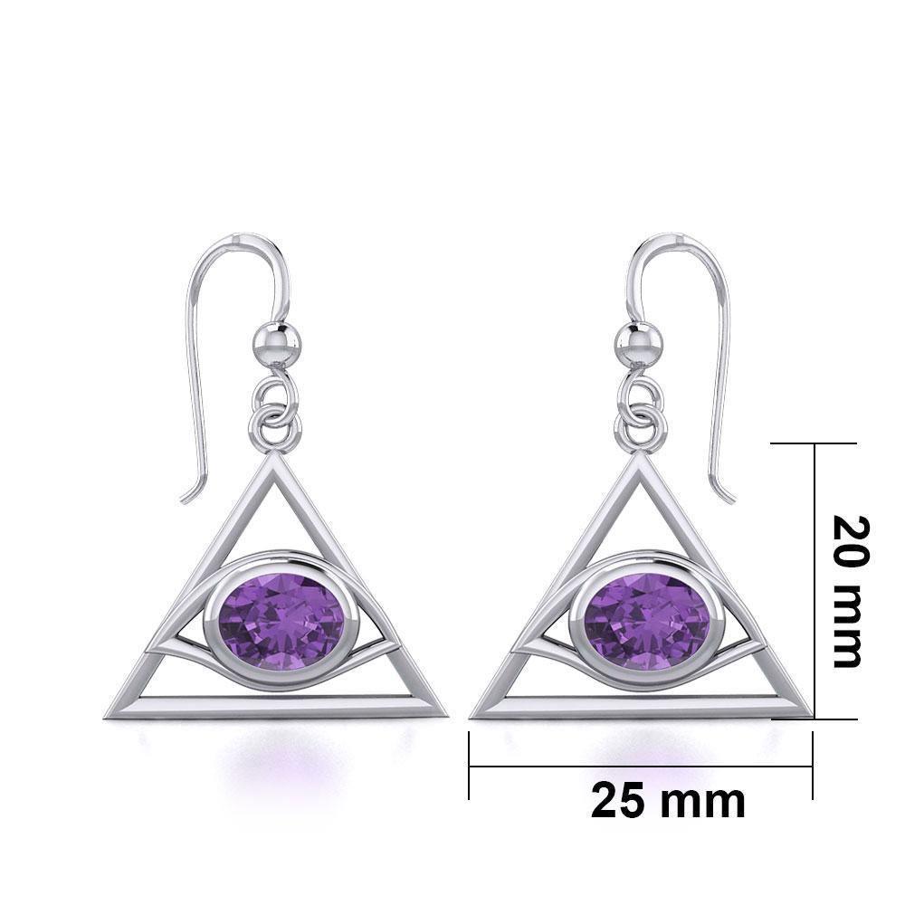 Eye of The Pyramid Silver Earrings with Gem TER1902