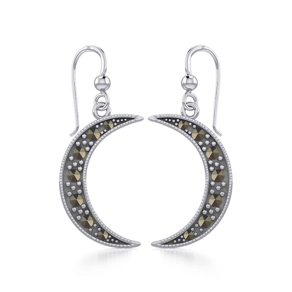Crescent Moon Sterling Silver Earrings with Marcasite TER1906