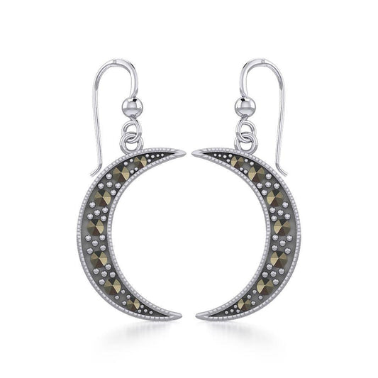 Crescent Moon Sterling Silver Earrings with Marcasite TER1906