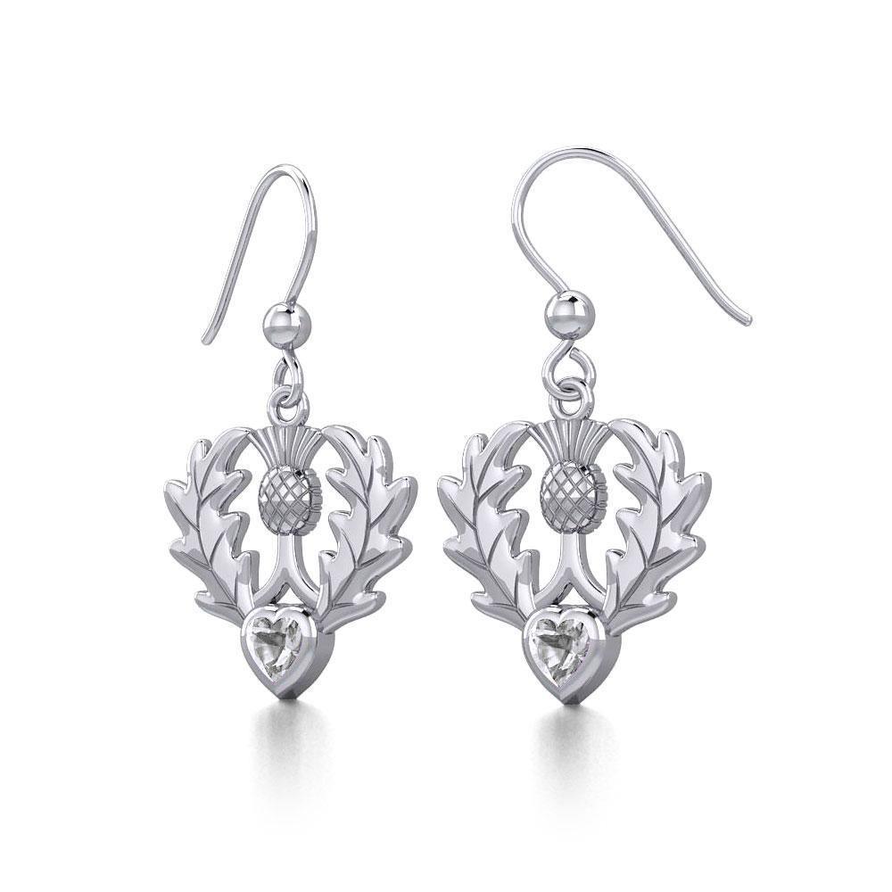 Thistle Silver Earrings with Heart Gemstone TER1912
