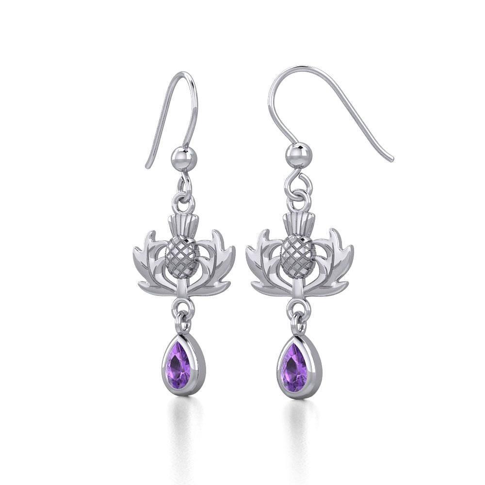 Thistle Silver Earrings with Dangling Gemstone TER1914