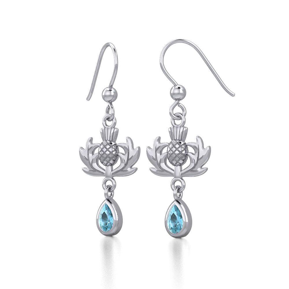 Thistle Silver Earrings with Dangling Gemstone TER1914