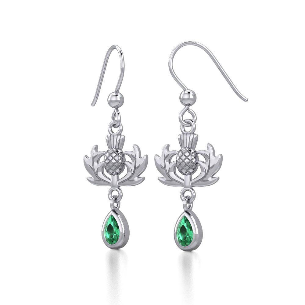 Thistle Silver Earrings with Dangling Gemstone TER1914