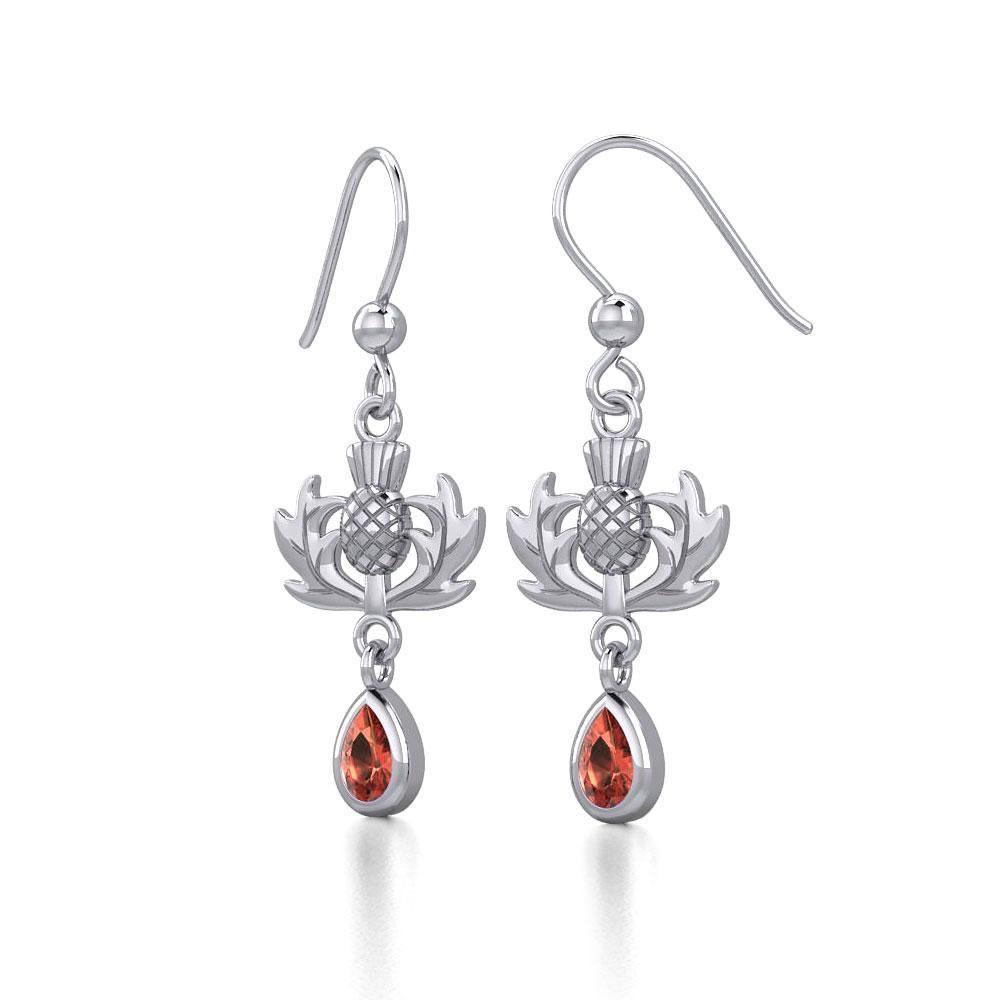 Thistle Silver Earrings with Dangling Gemstone TER1914