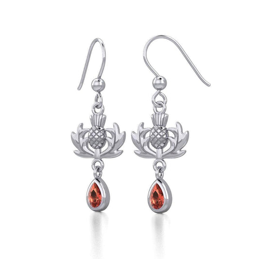 Thistle Silver Earrings with Dangling Gemstone TER1914