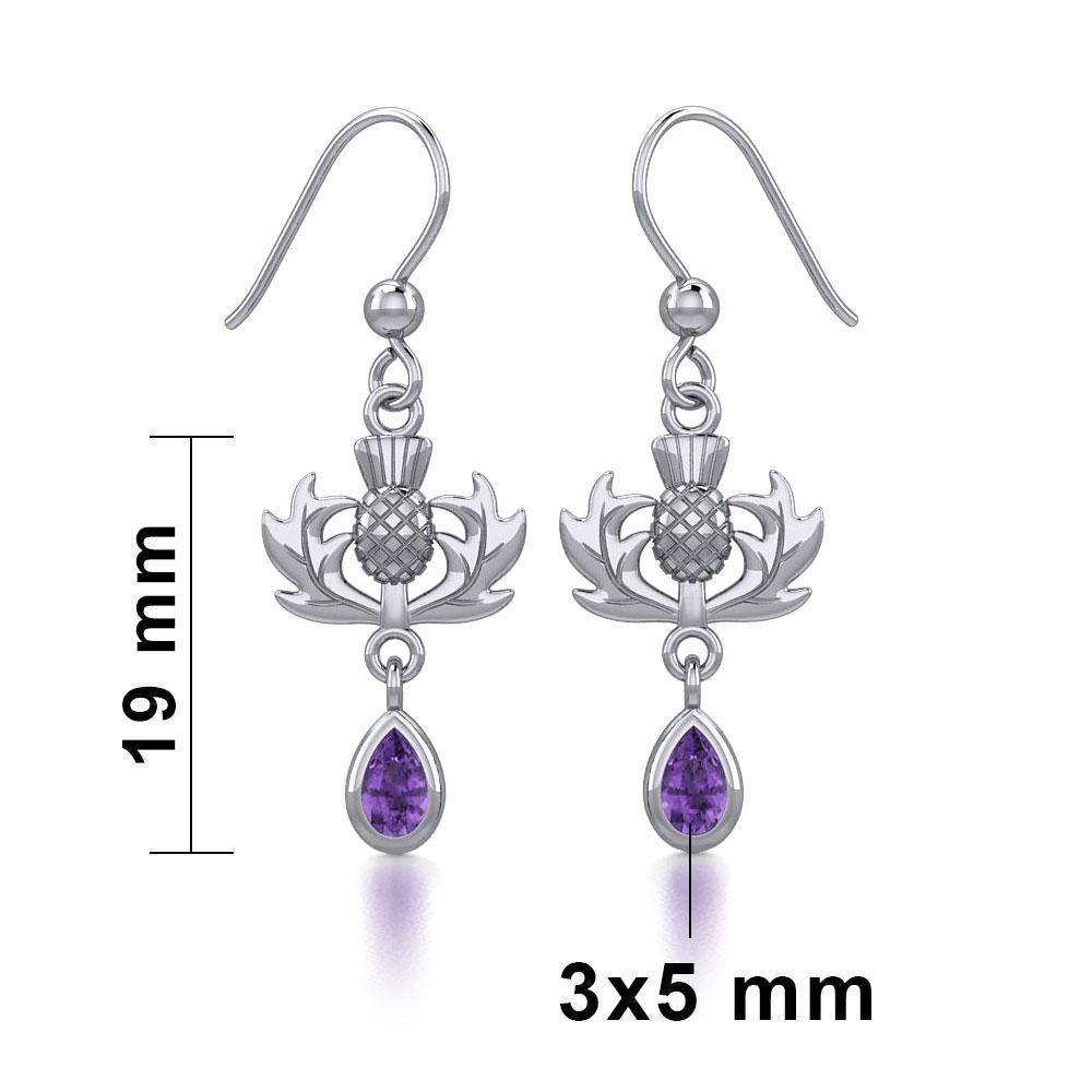 Thistle Silver Earrings with Dangling Gemstone TER1914