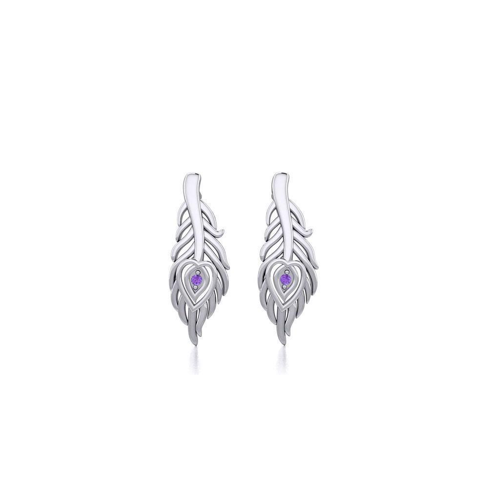 Peacock Tail Silver Post Earrings with Gemstone TER1916